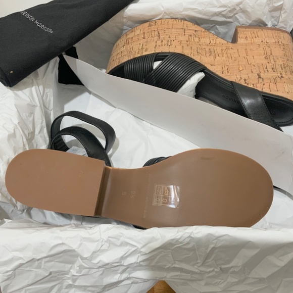 Sigerson Morrison Becca Black Leather Cork Wedge Sandal Ankle Strap Platform 9.5 - Picture 13 of 16